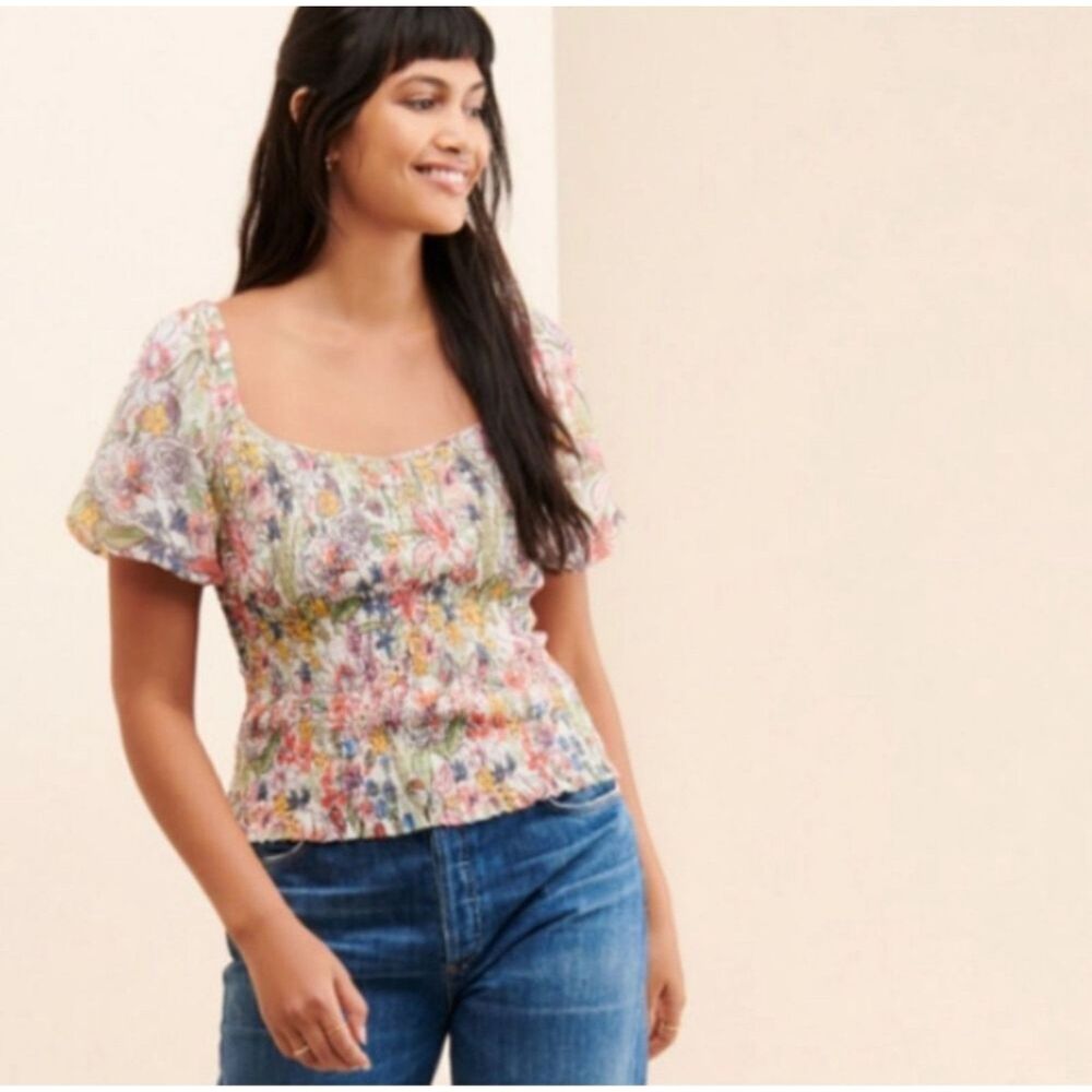 NWOT Anthropologie Aurelia Floral Smocked Top Women’s XS
